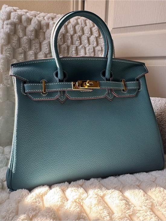 Handbags - 30 cm  Elegant Teal Leather Top-Handle Bag